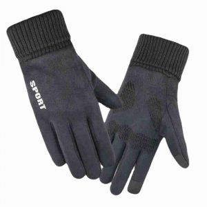 Autumn and winter suede warmth men's fleece thick touch screen gloves