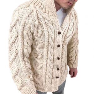 Cardigan heavy long-sleeved stand-up collar twisted jacquard casual men's wear