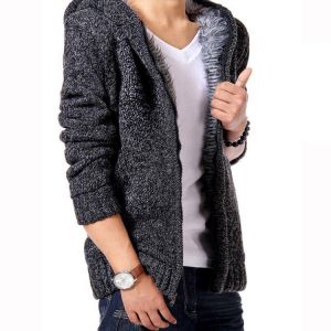 Plus fluff cardigan zipper hooded warm knit
