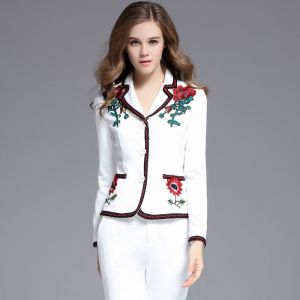 Europe station fashionable embroidered two-piece dress autumn new Ladies European market and the US market big yards temperament embroidery pants suit