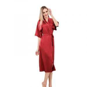 European and American hot selling extended dressing gown Amazon solid color micro-stretch morning gown Women's thin sexy color ding bathrobe